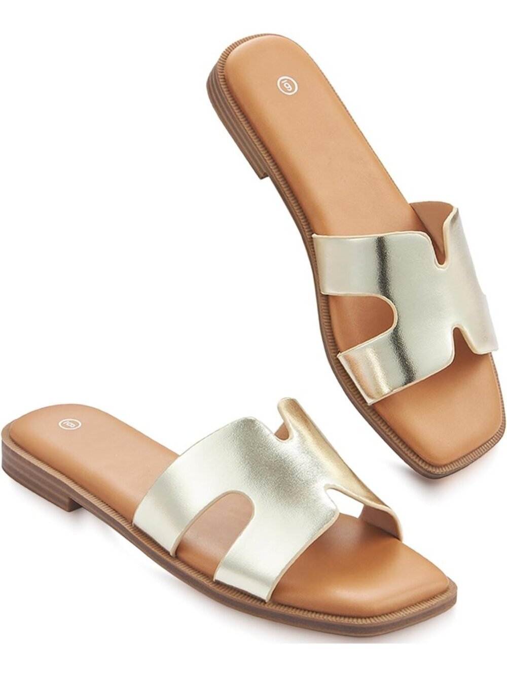 Women's Gold Slip On Flat Soft Foam Slides Comfortable Leather Sandals